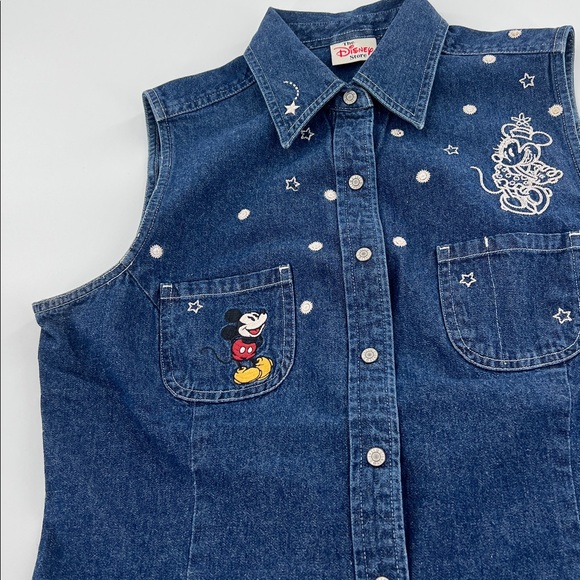 Denim Sleeveless button front Embroidered Minnie Mickey Disney Bound - Picture 2 of 7